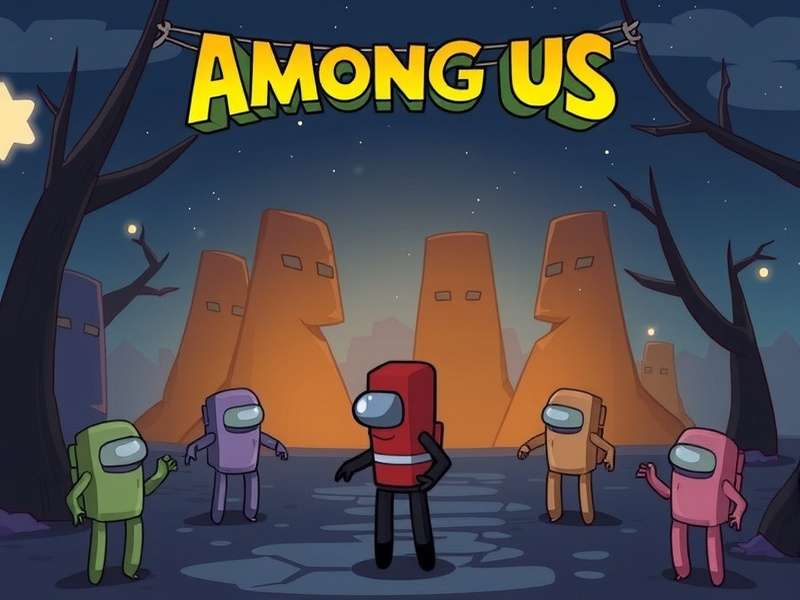 Among Us game scene showing crewmates and impostor on a spaceship map