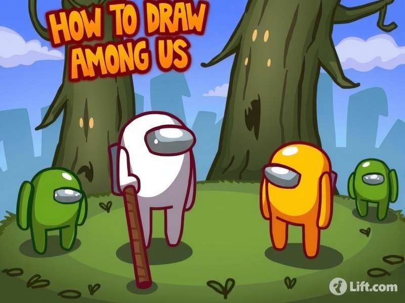 Step-by-step Among Us character drawing tutorial showing progression from sketch to final artwork