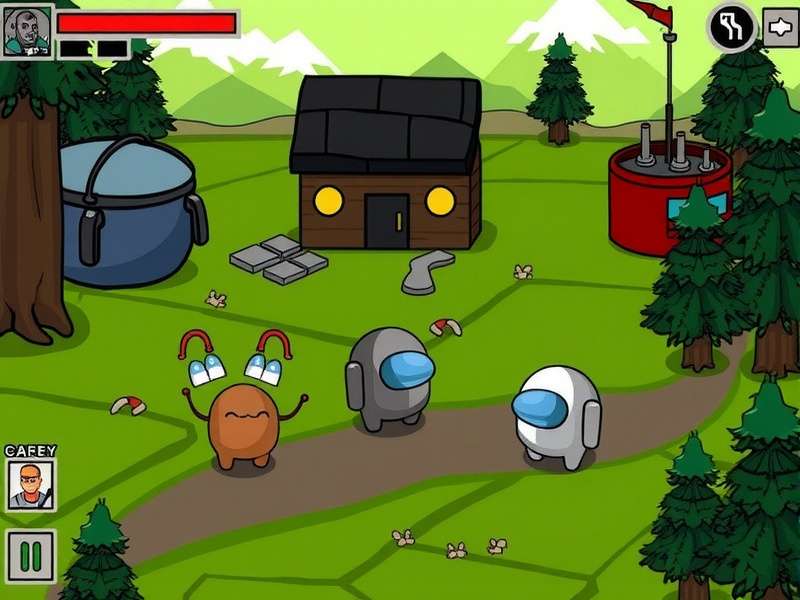 A vibrant collage of Among Us characters with custom mods and costumes in a spaceship setting