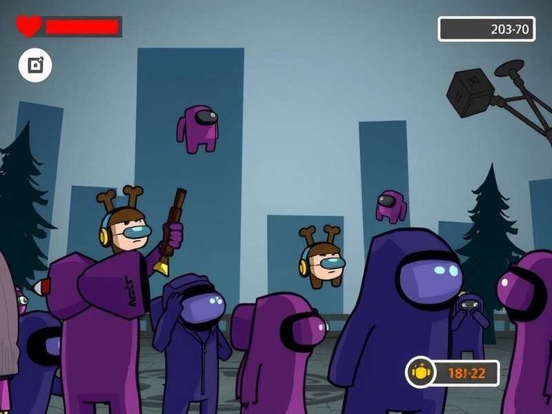 Among Us game scene showing crewmates and impostor on The Skeld map