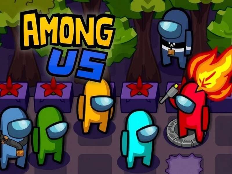 Among Us game characters standing together on a spaceship map, ready for multiplayer action