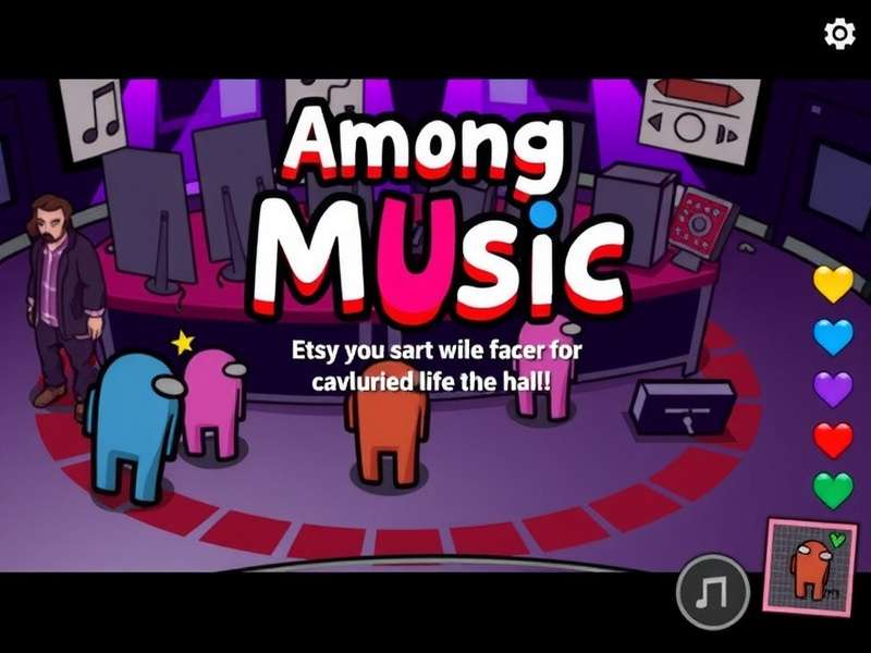 Among Us Music – A vibrant visual of crewmates and musical notes floating in space, representing the iconic soundtrack of Among Us.
